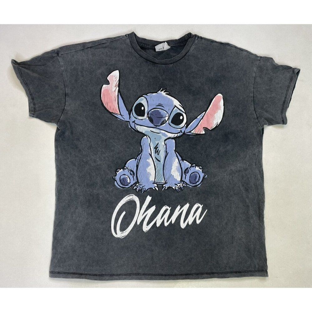Disney Lilo & Stitch Ohana Movie Graphic T-shirt Women Large Gray Short Sleeve